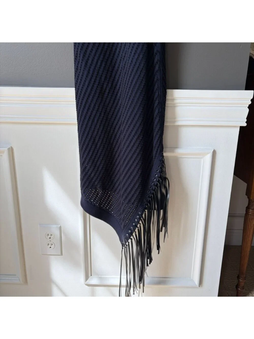 Jonathan Simkhai Chelle Fringe Pointelle Knit Dress Blue Black Sz Medium PERFECT - Picture 7 of 8